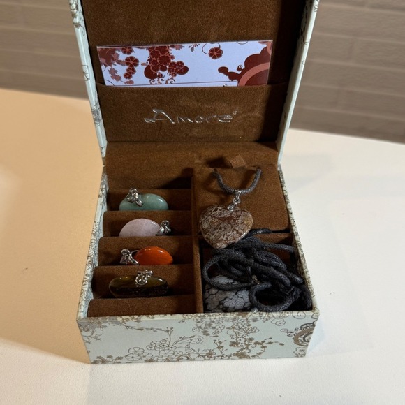 Amore Semi Precious Stone Heart Necklace Set, Changeable Pendants - Picture 1 of 6